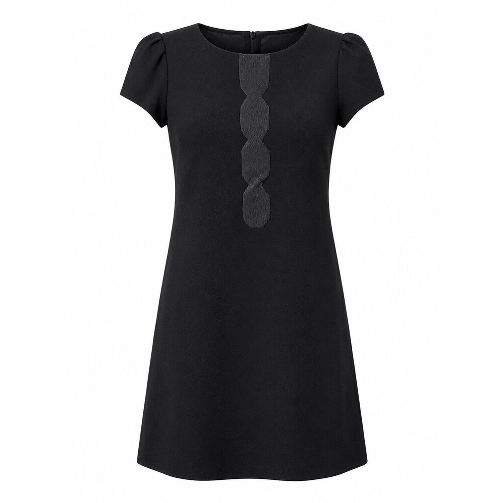 Theory  BLK Wool Short Sleeve Dress With Sequin Neckline Women Sz 2 Minimal EUC